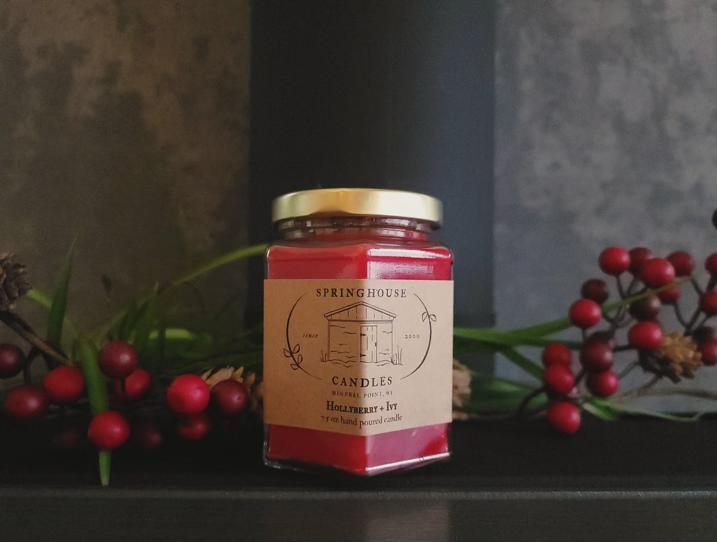 Hollyberry +Ivy 7.5 oz Hand Poured Candle